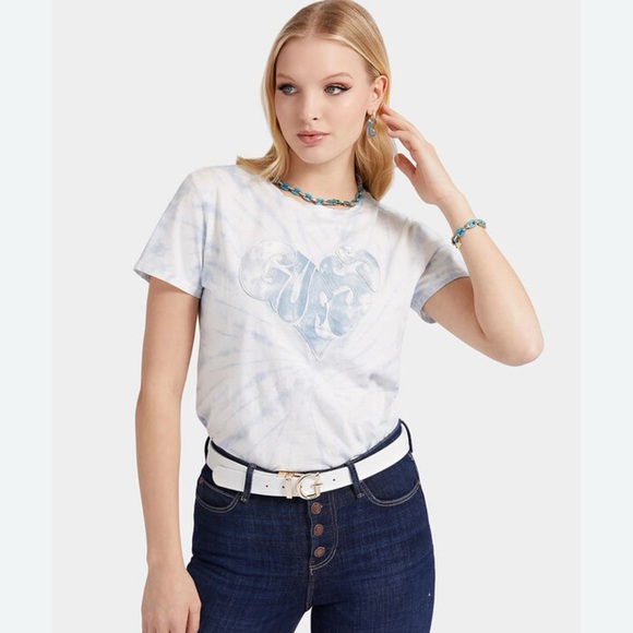 GUESS Women's Blue Tie-Dye T-Shirt Size Small - Picture 1 of 5